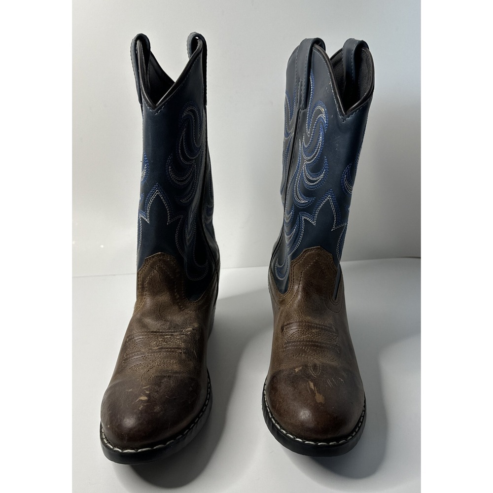 Cody‎ James Blue/Brown Leather Round Toe Pull On Western Boots Youth Size 4 D - Picture 3 of 12